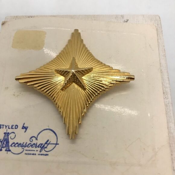 Accessocraft Gold Star Brooch Vintage 60s - Picture 5 of 6